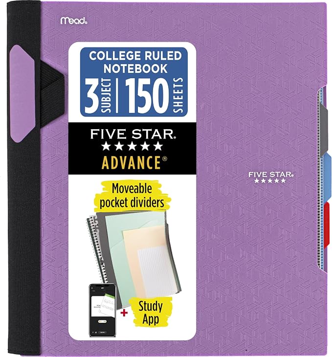 Five Star Advance Spiral Notebook + Study App, 3 Subject, College Ruled Paper by FiveStar