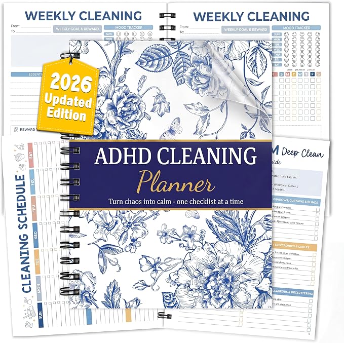 Blue Floral ADHD Cleaning Planner by Unknown