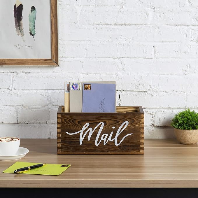 MyGift Mail Holder Storage Organizer Box Rustic Brown Wood - Image 3