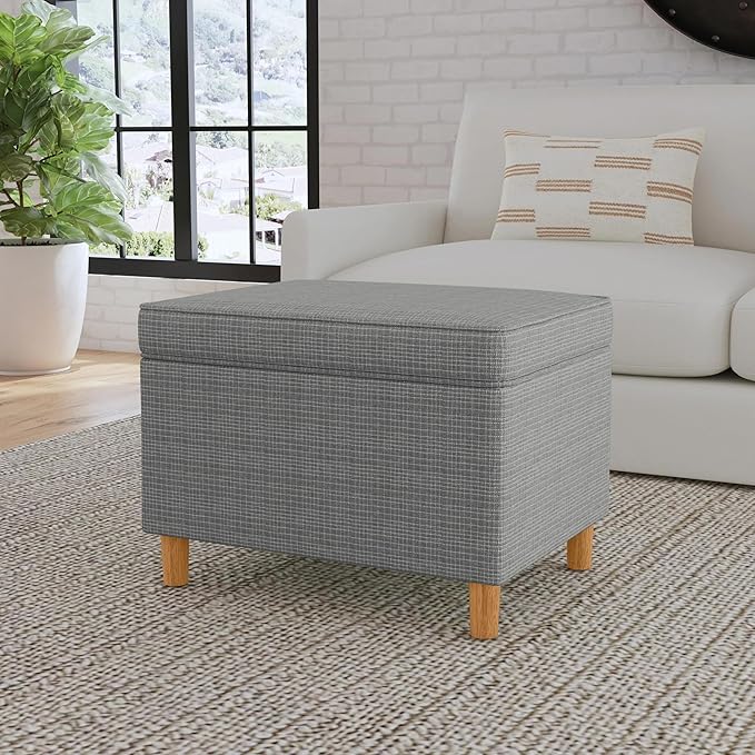 Home Decor | Dinah Collection Modern Storage Ottoman | Ottoman with Storage for Living Room & Bedroom(Sage Mini Grid Pattern)-DeskLoop Office