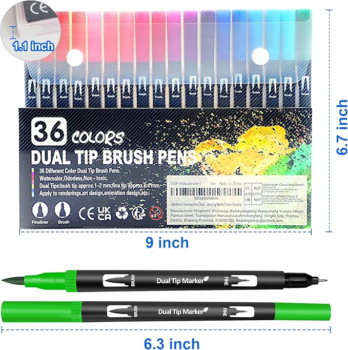 Dual Brush Marker Pens, 36 Colors Art Markers with Fine and Brush Tip Coloring Markers for Adults, Marker for Journaling Calligraphy Drawing Sketching Doodling Illustrating-DeskLoop Office