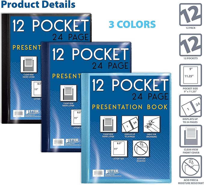 Better Office Products 12 Pocket Bound Presentation Book, 24 Sheet Protector - Image 3