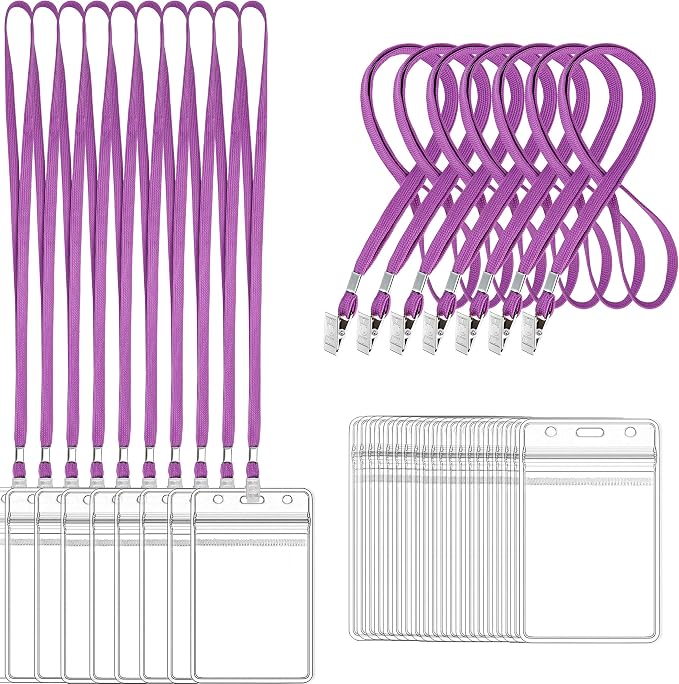 100Pcs Clear Plastic Name Tags Badge ID Card Holders and 100Pcs Black Lanyards by LOCONHA