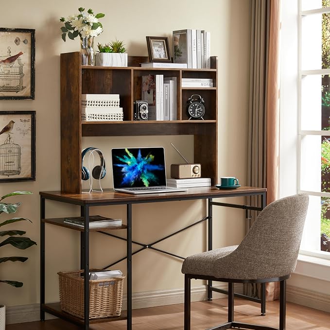 Nromant Desktop Bookshelf, Wooden Desk Storage Hutch - Image 4