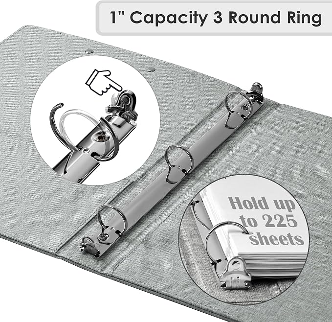 EYROZILL 3 Ring Binder, 1 Inch Linen Binder Organizer - Image 3