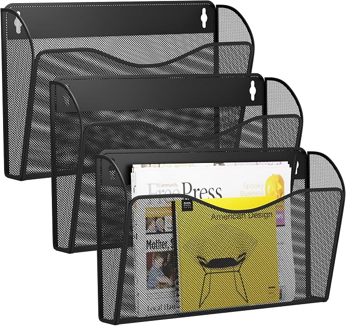 GDINDINFAN 3 Single Pocket Wall File Holder, Mesh Hanging File Folder Paper by GDINDINFAN