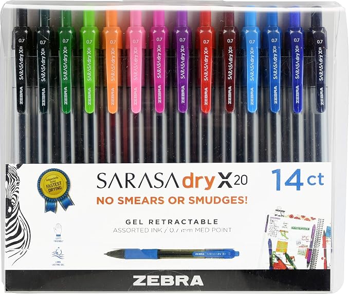Zebra Pen Sarasa Dry X20 Retractable Gel Pens, 0.7mm Medium Point, Eliminates by ZebraPen