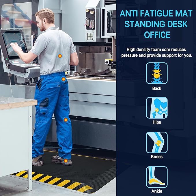 FEATOL Anti Fatigue Mats Industrial 4 Packs, Ergonomic Standing Floor Mat for Work for Stand, Black with Yellow Border Safety 24" x 70"-Support for Leg & Back Pain-DeskLoop Office