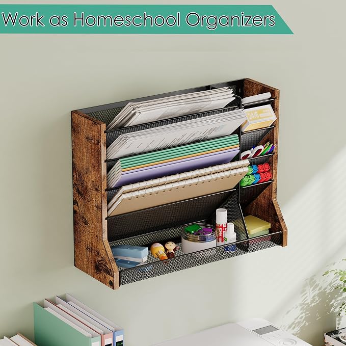 Jakyitvi 5 Tiers Ironwood Wall Desk File Holder Organizer Organizer, space - Image 7