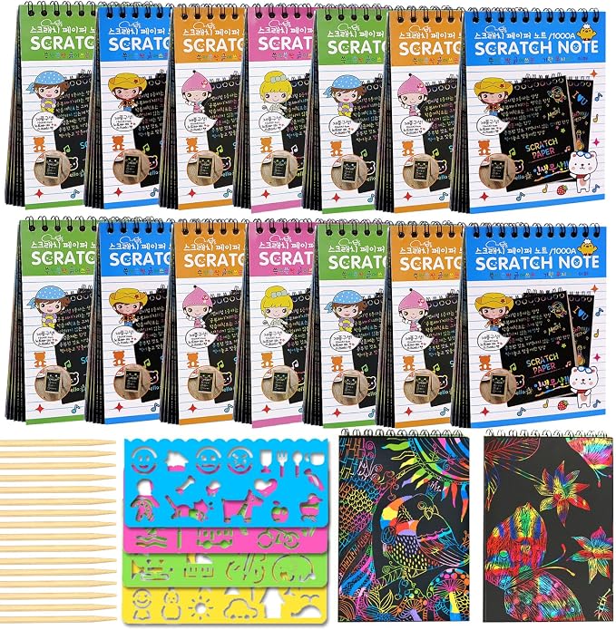 POKONBOY 16 Pack Scratch Arts and Crafts Notebooks, Scratch Note Pads by POKONBOY