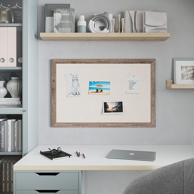 U Brands Linen Bulletin Board, Rustic Wood Style Frame, Industrial Grade - Image 7