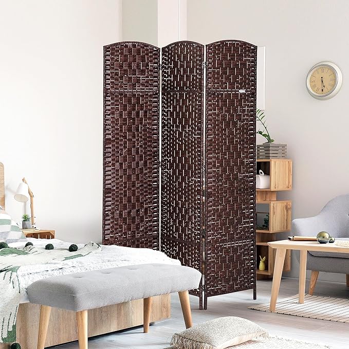 NicBex Room Divider 3 Panel Room Dividers with Wicker Weave Design Partition Room Dividers and Folding Privacy Screens 6 FT Wall Divider for Office, Room Separation,53.25"W x 0.75"D x 70.75"H, Brown-DeskLoop Office
