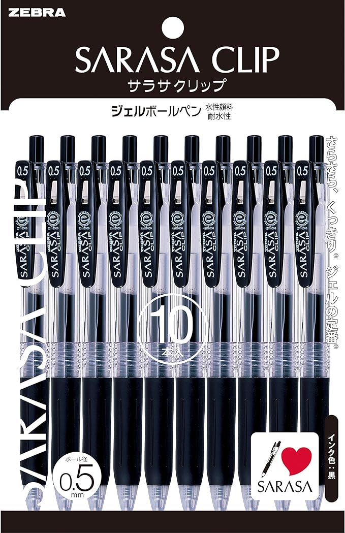 ZEBRA P-JJ15-BK10 Gel Ballpoint Pen, Sarasa Clip, 10 Pens by ZebraPen