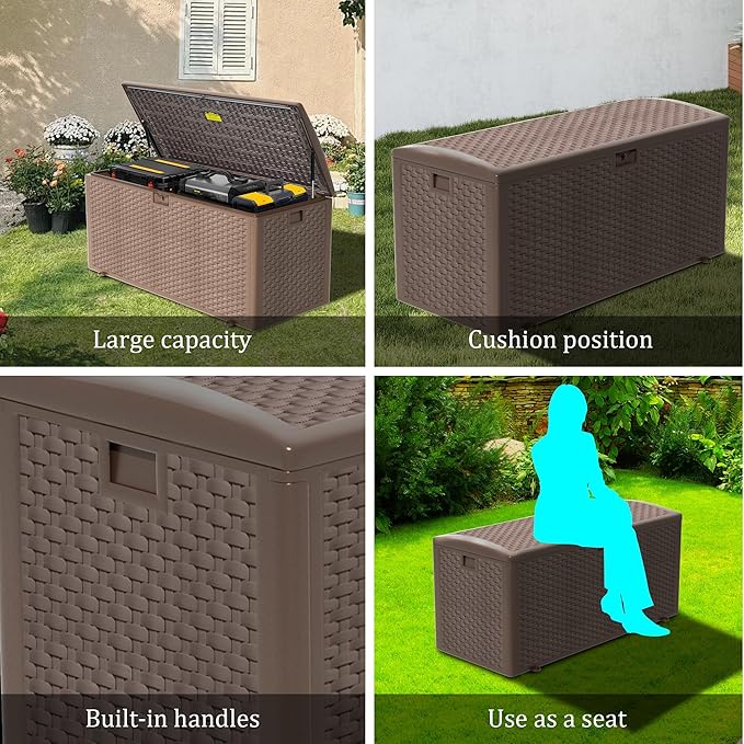180 Pro Gallon Waterproof Outdoor Storage Bin Resin Deck Box for Patio, Poolside, and Garden, Lockable & UV-Resistant, Brown-DeskLoop Office