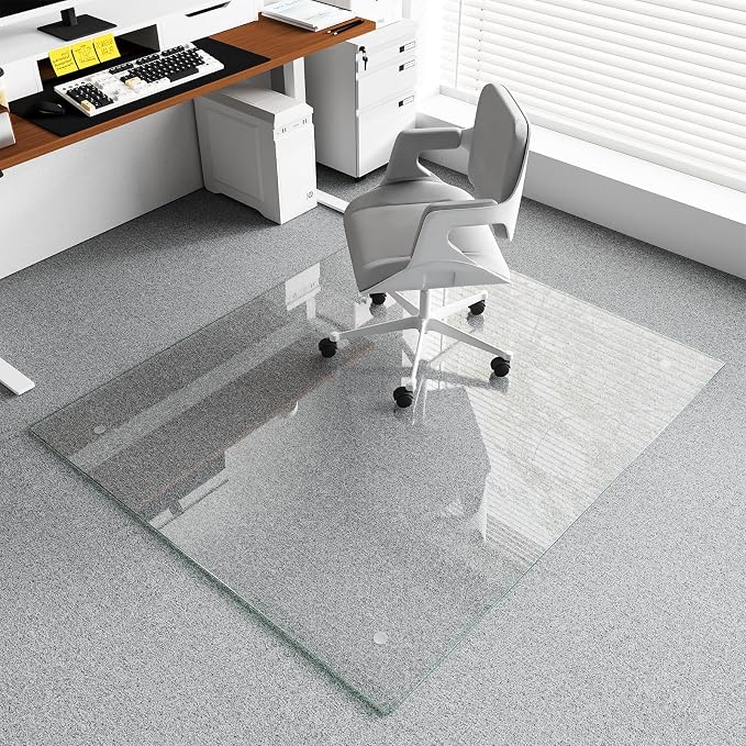 Koonmi Chair Mat for Carpet, Tempered Glass 46"x55" Office Chair Mat, Glass by KOONMI
