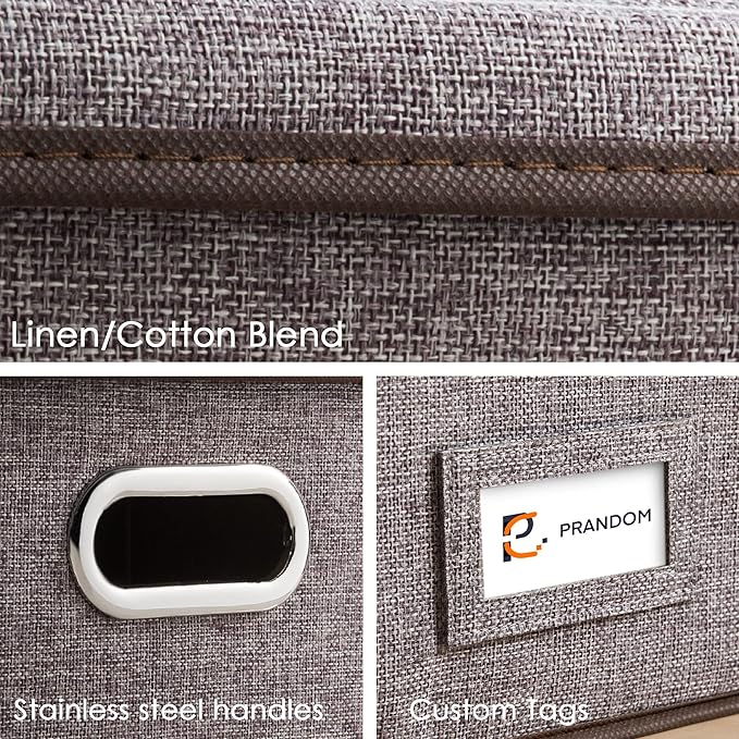 PRANDOM File Organizer Box - Set of 2 Collapsible Decorative Linen Filing Storage Hanging File Folders with Lids Office Cabinet Letter Size (15x12.2x10.75 inch)-DeskLoop Office