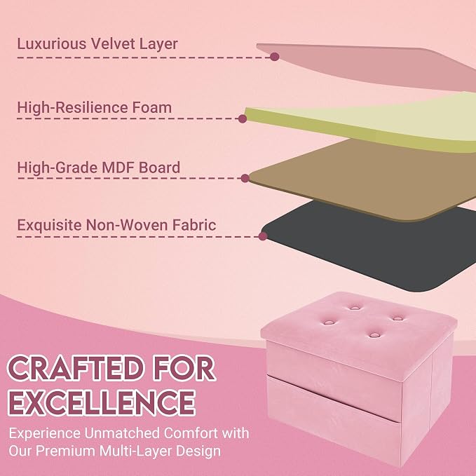 ZOES HOMEWARE Small Storage Ottoman Foot Rest, Velvet Ottoman - Image 6