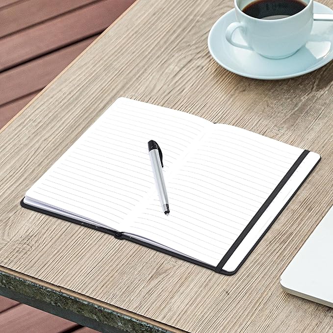 DISCOUNT PROMOS 10 Executive Notebooks with Pen Pack - 6 x 8.5 inches, Recycled, Pen Loop, Closure Strap - Black-DeskLoop Office