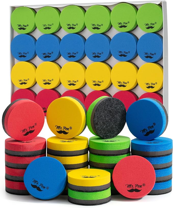 Mr. Pen- Round Magnetic Dry Erase Erasers, 24 Pack | Colorful Small Magnetic - Image 9