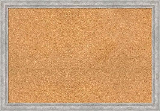Amanti Art Natural Cork Board for Wall, 27x39 Vision Board with Silver Wood Frame, Large Corkboard Office Decor for Home Organization, Modern Contemporary Corkboard Pinboard to display items for home-DeskLoop Office