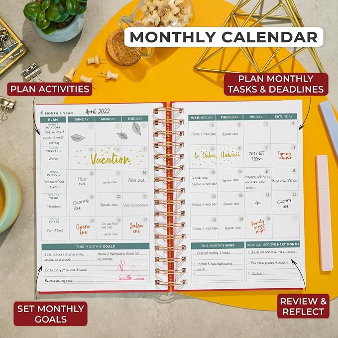 Clever Fox Planner 2nd Edition Spiral – Colorful Weekly & Monthly Goal Planner, Time Management & Productivity Organizer, Undated (Red)-DeskLoop Office
