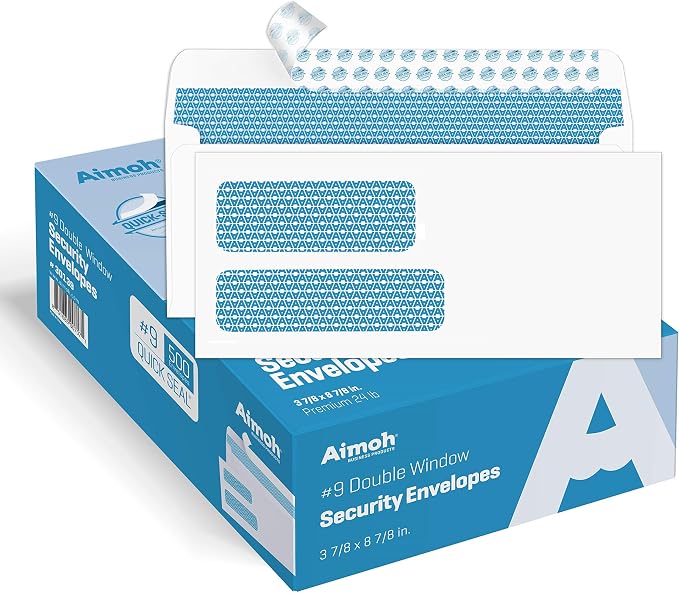 Aimoh 500#9 Double Window SELF Seal Security Envelopes by Aimoh