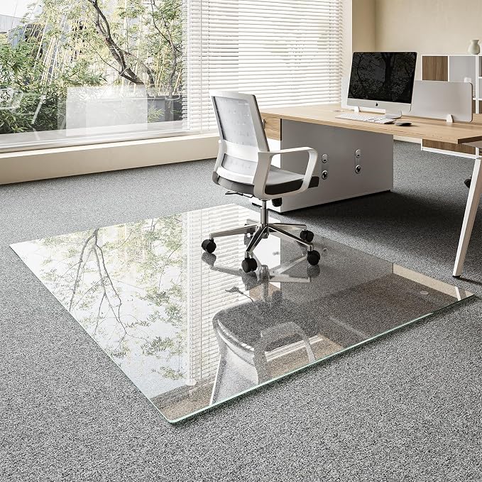 Koonmi Chair Mat for Carpet, Tempered Glass 51"x63" Office Chair Mat, Glass by KOONMI