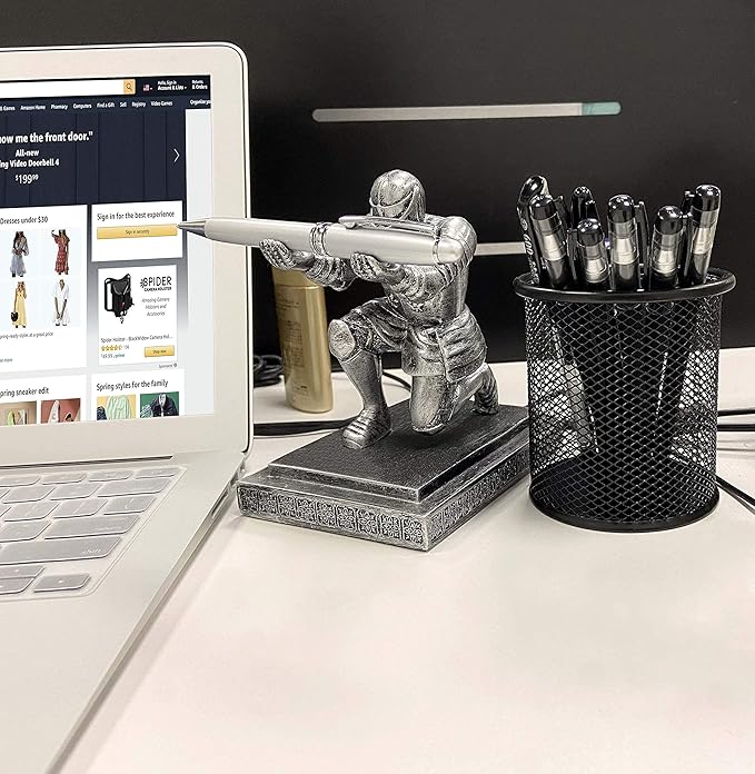 Executive Knight Pen Holder with a Pen Personalized Desk Accessories Decor Home Office Cool Pen Stand Iron-DeskLoop Office