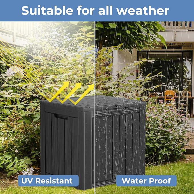 45 Gallon Resin Deck Box, Waterproof Outdoor Storage Bin for Patio, Poolside, and Garden, Lockable & UV-Resistant, Ideal for Small Spaces, Black-DeskLoop Office
