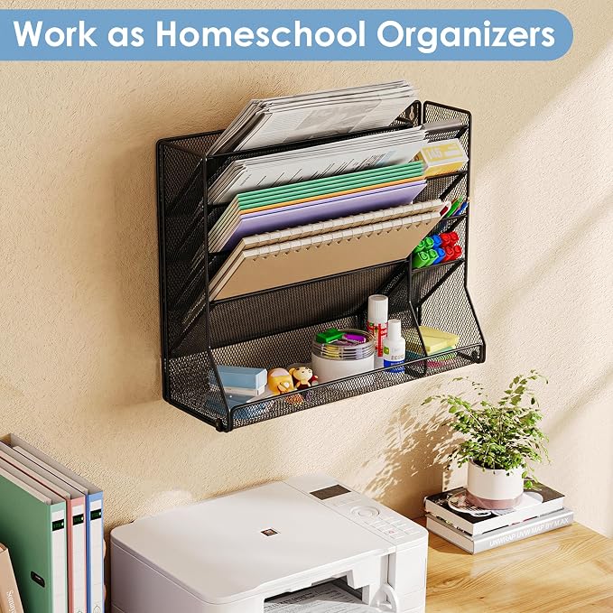 Jakyitvi Adjustable 5 Tiers Wall File Organizer Metal Hanging Holder Black | 5 - Image 8