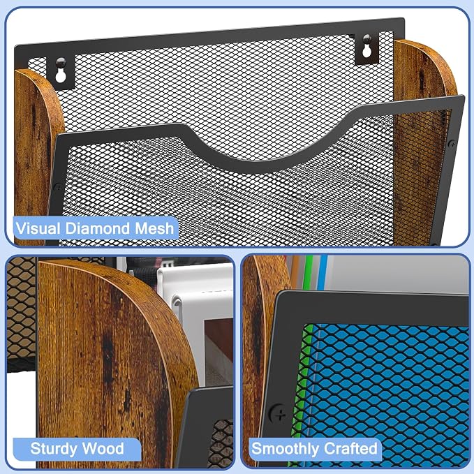 Sbanmao 3 Pack Wall File Organizer, Metal Mesh Hanging File Folder Holder - Image 7