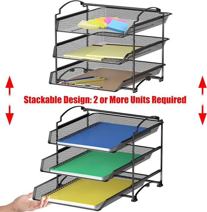 Simple Houseware 3-Tier Stackable and Sliding Desktop Document Letter Tray - Image 5