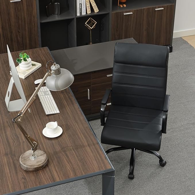 Office Desk Chair,Modern Conference Room Chairs,High Back Ergonomic Home ofiice Chair,Adjustable Height Swivel Executive Computer Chair with Padded Seat and Armrest (Pure Black)-DeskLoop Office