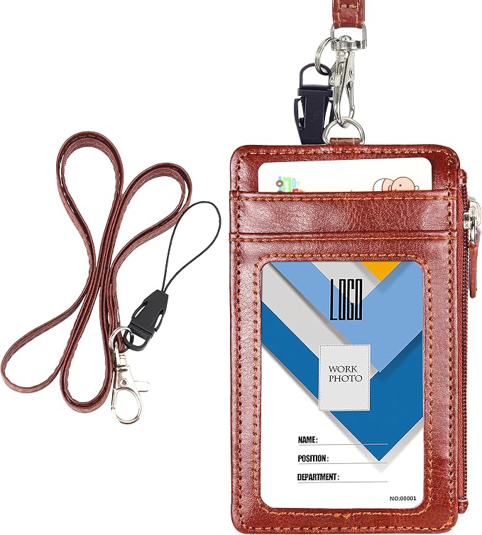 Badge Holder with Zip, Wisdompro 2-Sided Vertical Style PU Leather ID Badge by Wisdompro