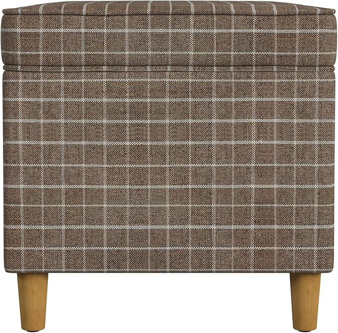 Home Decor | Dinah Collection Modern Storage Ottoman | Ottoman with Storage for Living Room & Bedroom(Brown Windowpane Fabric)-DeskLoop Office
