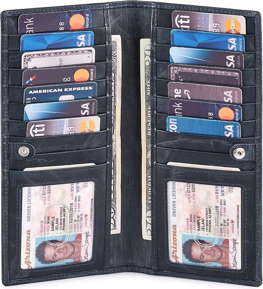 Long Wallet for Men Women Real Leather Bifold RFID Stylish Slim Handmade 2 ID by WiseOwlAccessories