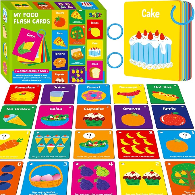 Food Flashcards, 50 Double-Sided Cards, Grain Cards Educational Learning Tools by SpriteGru
