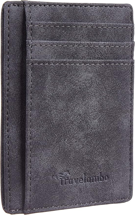 Travelambo Slim Wallet Front Pocket Minimalist Leather RFID Blocking Medium Size by Travelambo