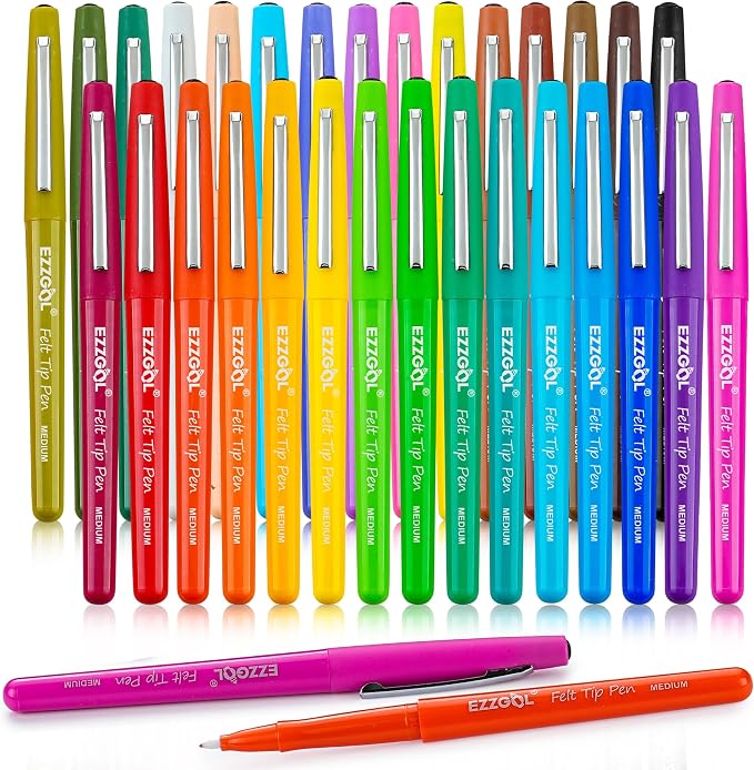 Ezzgol 30 Colors Felt Tip Pens, 30 Pack, 0.7mm Premium Medium Fine Point by Ezzgol