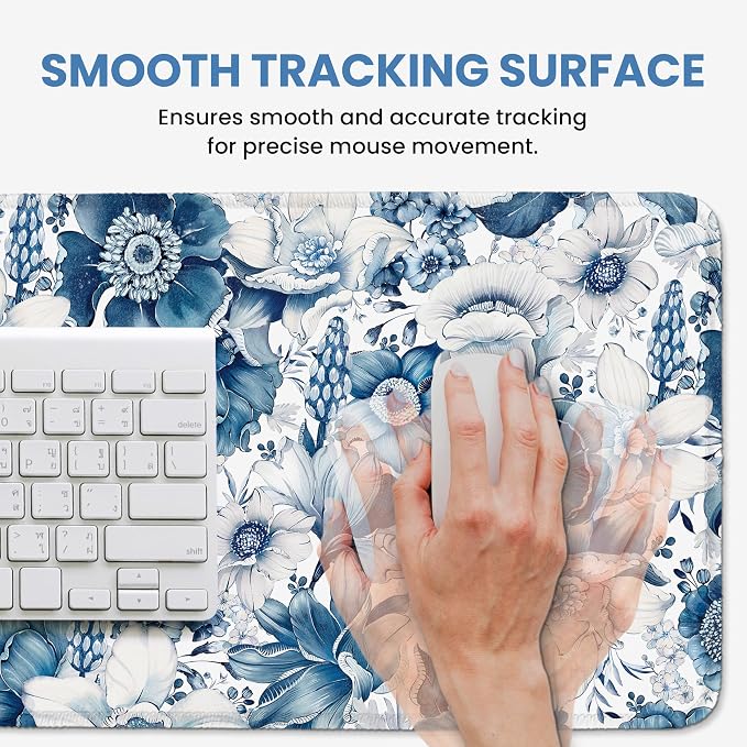 Aesthetic Desk Mat, Cute Blue Floral Desk Pad Protector - Image 4