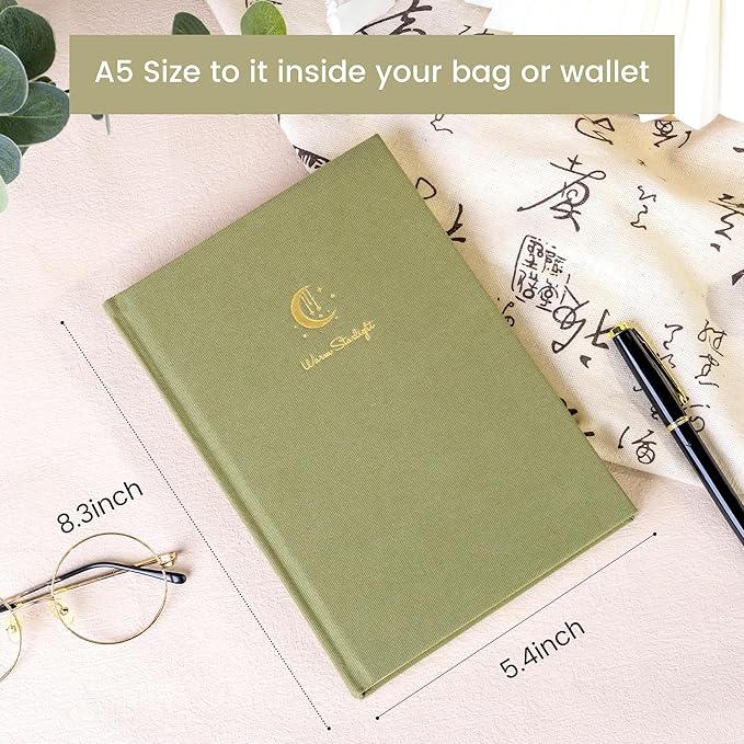 CAGIE Lined Journal Notebook for Women Men, A5 Hardcover Linen Journals For Writing 256 Pages, Aesthetic Womens Diary, Gifts 8.3'' x 5.7'' Olive-DeskLoop Office