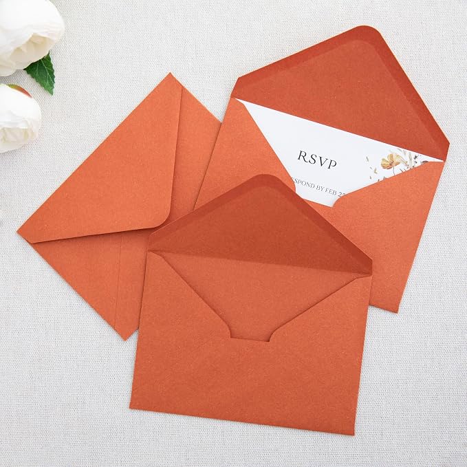 PONATIA 50 Pack A1 Envelopes, 3.62 x 5.2'' Burnt Orange Envelopes Perfect - Image 8