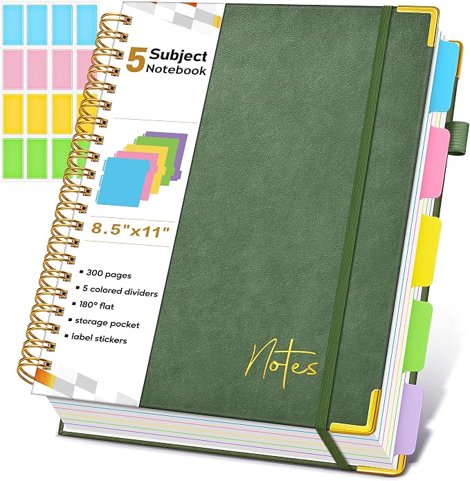 Spiral Notebook Journal with Removable Dividers Tabs, 300 Pages Hardcover by Unknown