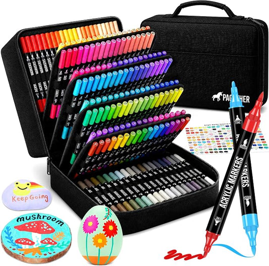 168 Colors Acrylic Paint Markers, Dual Tip Fine and Brush Tips Pens Contain 24 by Pagather