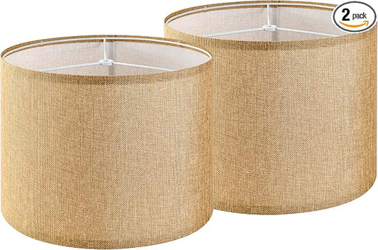 GO&SO Set of 2 Brown Medium Drum Lamp Shades 13" Top x 13" Bottom x 10" High by GOSO