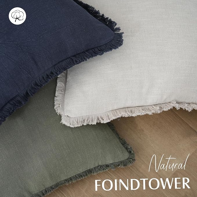 Foindtower Set of 2 Decorative Linen Fringe Throw Pillow Covers Cozy Boho - Image 4