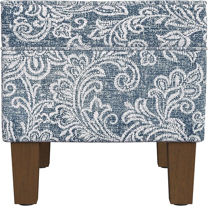 Home Decor | Dinah Collection Modern Storage Ottoman | Ottoman with Storage for Living Room & Bedroom(Blue Denim Jacobean Print)-DeskLoop Office