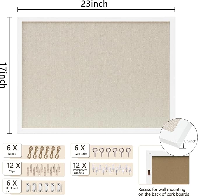 DAHAPYBOO Cork Board with Linen White 2Pack, Bulletin Board 23"x17" | Hanging - Image 3
