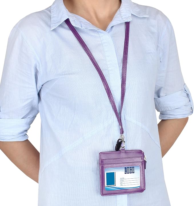 Badge Holder with Zip, Wisdompro 2-Sided PU Leather ID Badge Holder with 1 ID - Image 8