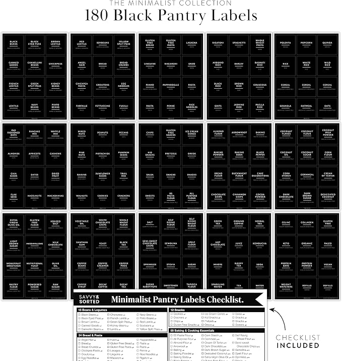 SAVVY & SORTED Black Labels for Containers, 180 Kitchen Labels for Food Storage - Image 5